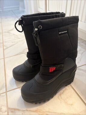 Men's Waterproof Black Winter Boots with Secure Strap